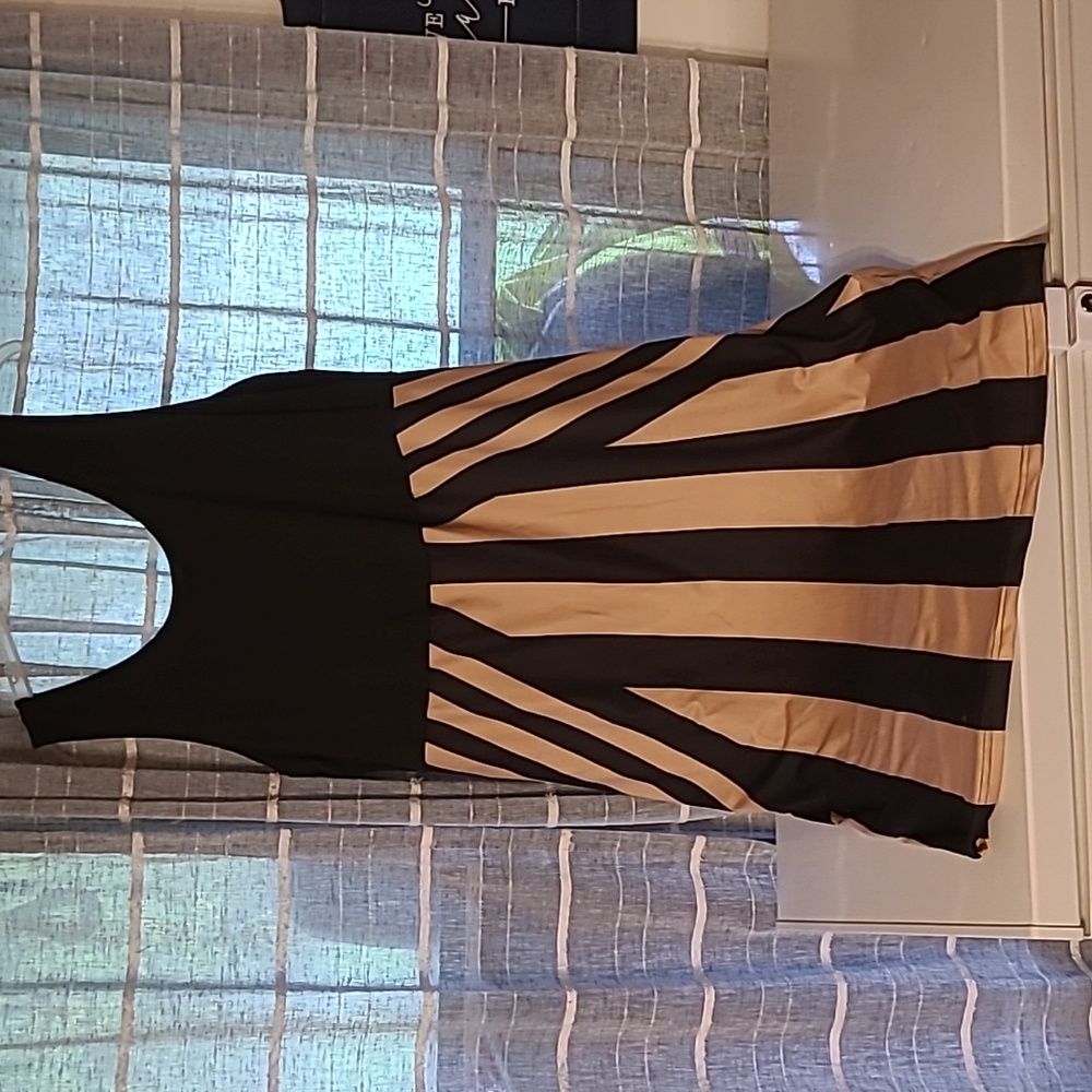 NWOT SHEIN Black and Tan Striped Midi Dress